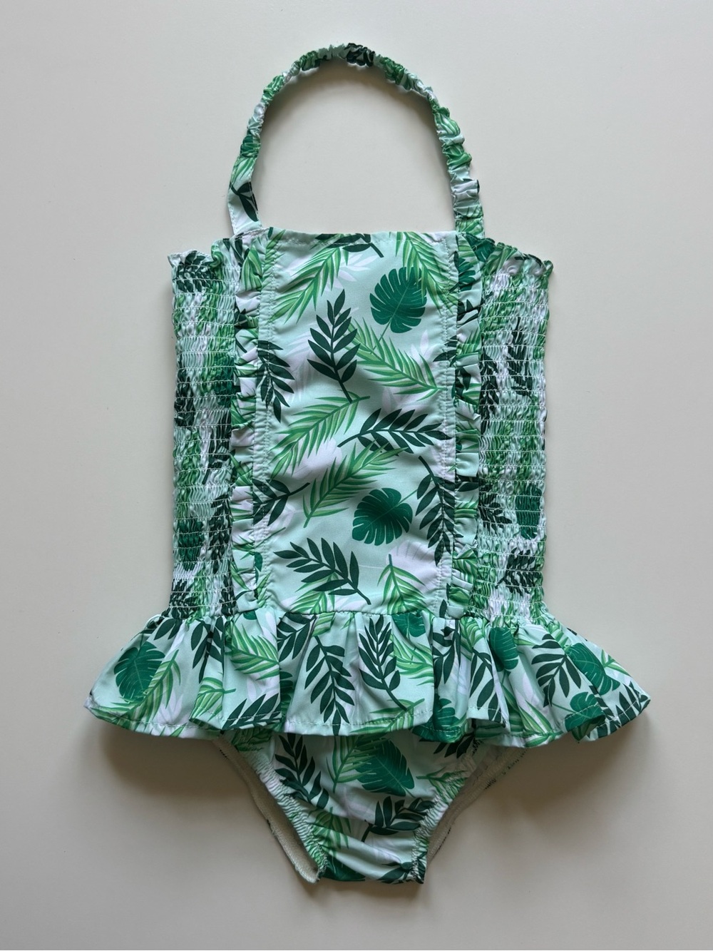 Rachel Riley Girl's Palm Tree Ruched Swimsuit, Green - Size 5Y